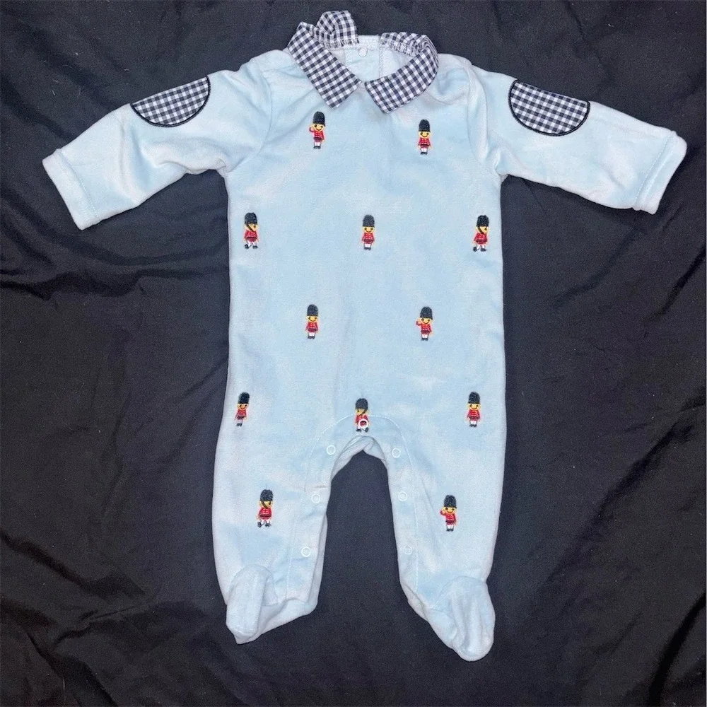 Baby Starters Footed Sleeper Unisex 0-3 M Light Blue Guardsmen Collar soldier